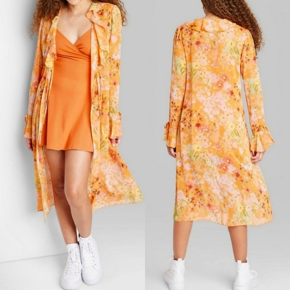 Wild Fable Orange Duster Coverup Maxi Dress Womens XXL Whimsical Boho Chic Flowy - Picture 1 of 16